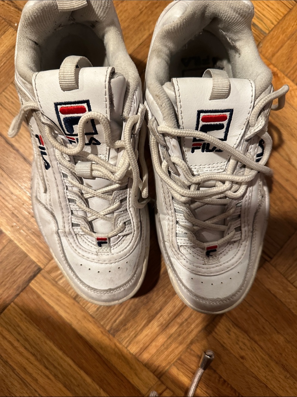 Fila White Athletic Sneakers with Red & Navy Logo Accents